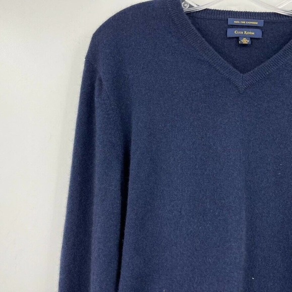 Club Room Men's V-Neck Cashmere Sweater Navy Heather Size M - Picture 4 of 7